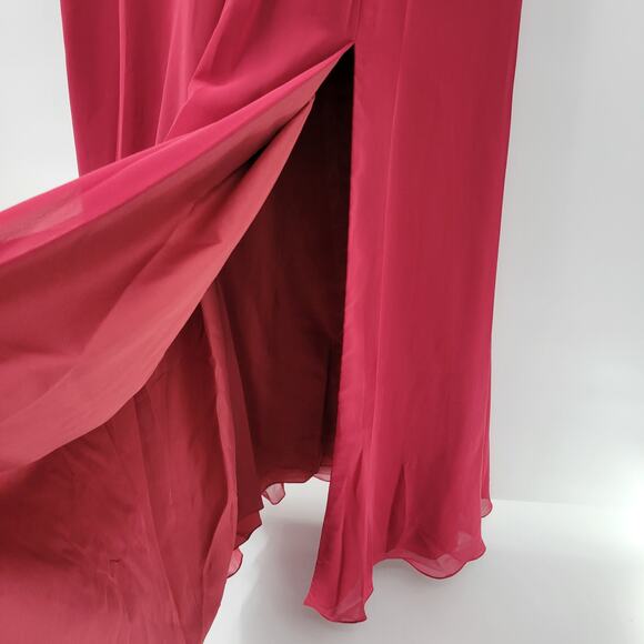 Azazie‎ Gown Womens Large Red Pleated Chiffon High Slit Prom Bridesmaid Dress - Picture 9 of 16